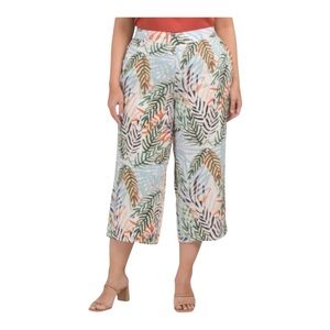 Tahari Linen Wide Leg Tropical Print Crop Pant Resortwear Vacation